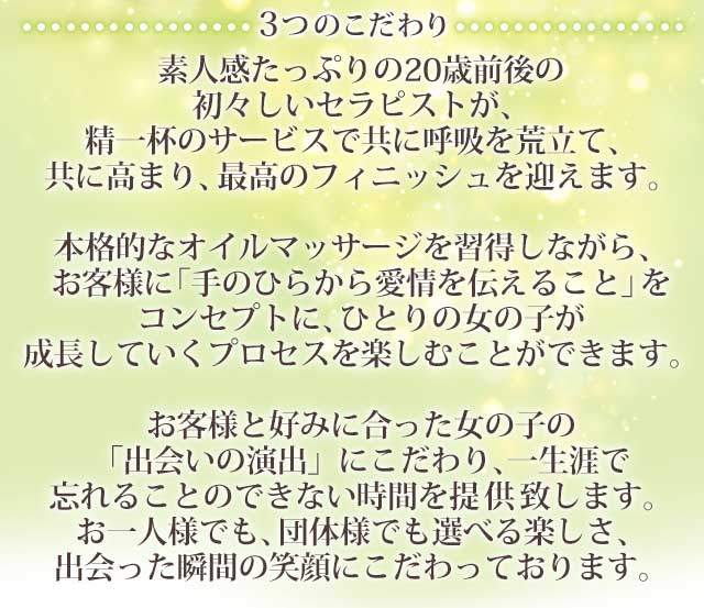 3つのこだわり : 大阪エステ研究所 梅田店(梅田発/性感エステ)の画像